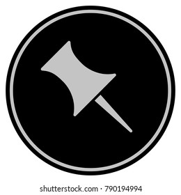 Pin black coin icon. Vector style is a flat coin symbol using black and light gray colors.