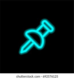 Pin blue glowing neon ui ux icon. Glowing sign logo vector