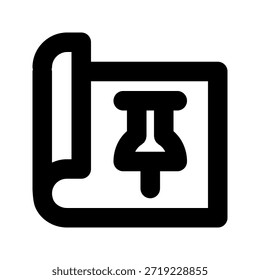 Pin bold icon. The icon can be used for websites, print templates, presentation templates, illustrations, etc.