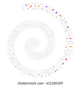 Pin burst whirl spiral. Vector bright multicolored random design elements.