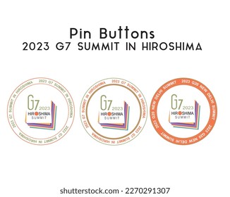 Pin Button Badges G7, G7 summit in Hiroshima, G7 2023, vector file