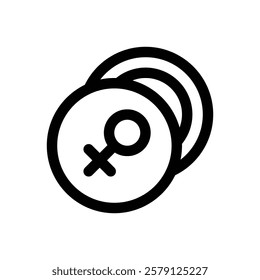 Pin buttons with female symbol. Editable stroke vector icon.