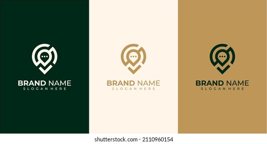 pin and chat symbol logo design, Chat Pin Logo Design Element
