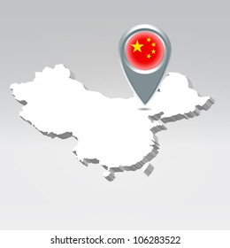 Pin With China Flag Over Chinese Silhouette Map Hanging In Air