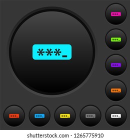 PIN code dark push buttons with vivid color icons on dark grey background