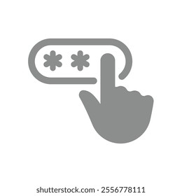 Pin code entering with hand and masked characters. Password login or logon vector icon.