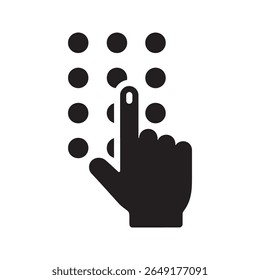 PIN code entry icon with a hand typing on a keypad for security access password verification and personal identification number entry vector solid glyph icon