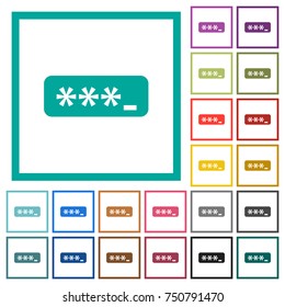PIN code flat color icons with quadrant frames on white background