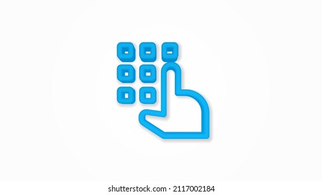 Pin code keypad, access security lock, hand pushing realistic icon. 3d vector illustration. Isolated line color pictogram. Transparent shadows