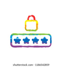 Pin code and lock. Simple icon. Drawing sign with LGBT style, seven colors of rainbow (red, orange, yellow, green, blue, indigo, violet