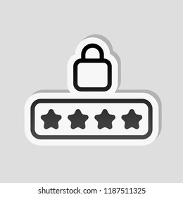 Pin code and lock. Simple icon. Sticker style with white border and simple shadow on gray background