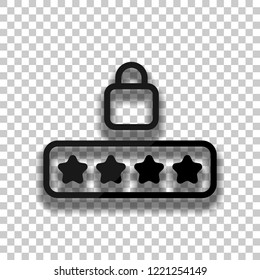 Pin code and lock. Simple icon. Black glass icon with soft shadow on transparent background