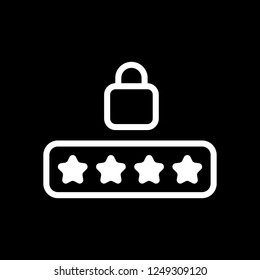 Pin code and lock. Simple icon. White icon on black background. Inversion