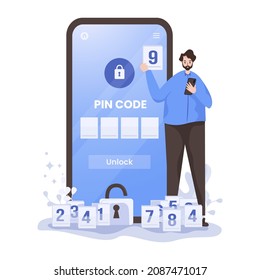 PIN code to unlock password screen illustration design