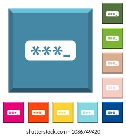 PIN code white icons on edged square buttons in various trendy colors