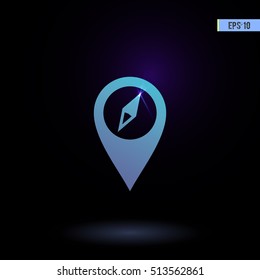Pin with compass vector icon. Graphic symbol for web design, logo.
