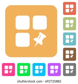 Pin component flat icons on rounded square vivid color backgrounds.