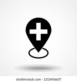 pin and cross, location, healthcare and medical related solid icon