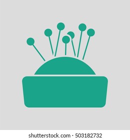 Pin cushion icon. Gray background with green. Vector illustration.