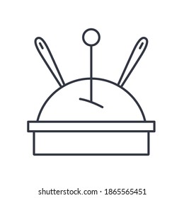 Pin cushion icon, linear isolated illustration, thin line vector, web design sign, outline concept symbol with editable stroke on white background.