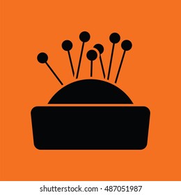 Pin cushion icon. Orange background with black. Vector illustration.