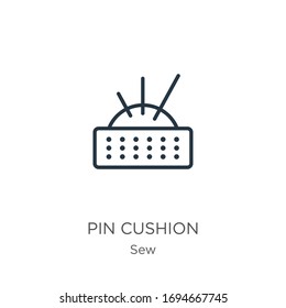 Pin cushion icon. Thin linear pin cushion outline icon isolated on white background from sew collection. Line vector sign, symbol for web and mobile