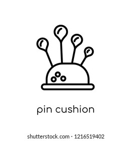 pin cushion icon. Trendy modern flat linear vector pin cushion icon on white background from thin line collection, outline vector illustration