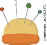 Pin cushion isolated on white background. Sewing needle pillow with pins and needles