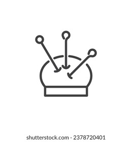 Icono de la línea del cojín del alfiler. signo de estilo lineal para concepto móvil y diseño web. Cojín con icono vectorial de contorno de pines. Símbolo, ilustración del logotipo. Gráficos vectoriales
