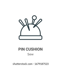Pin cushion outline vector icon. Thin line black pin cushion icon, flat vector simple element illustration from editable sew concept isolated stroke on white background