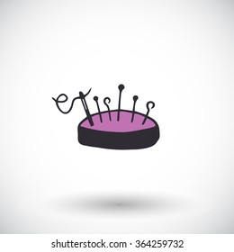 Pin cusion sketch. Hand-drawn cartoon tailor icon isolated on the background. Doodle drawing. Vector illustration. 