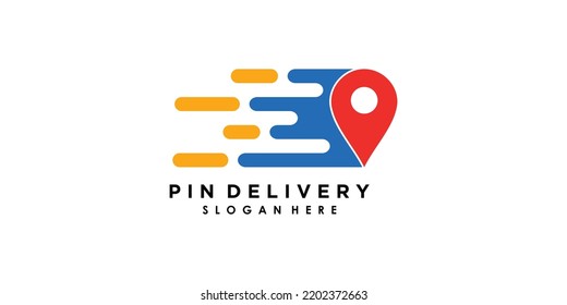 pin delivery logo design with icon creative concept premium vector