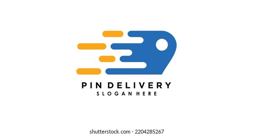 pin delivery logo design with icon creative concept premium vector