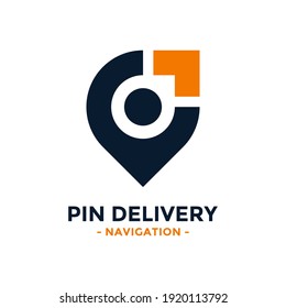 Pin delivery logo design template. Gps map point icon with arrow combination. Concept of logistics, cargo, order, send, move, route, etc.