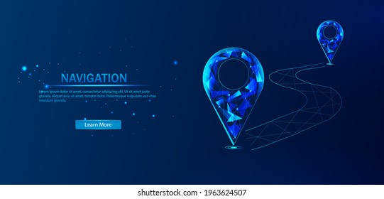 Pin. Digital vector image. Transportation delivery, map location, transport logistic. Traveling and technology. Vector abstract polygonal image mash line and point. Digital vector image.