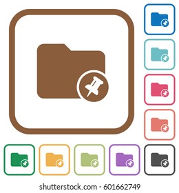 Pin directory simple icons in color rounded square frames on white background
