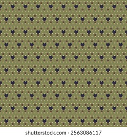 Pin dots seamless pattern. Overlapping polka dots surface design featuring multicolor dots on sage green background. 