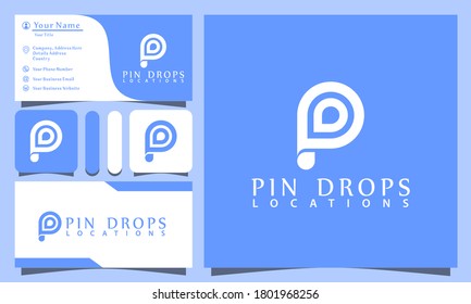 pin drops location logos design vector illustration with line art style vintage, modern company business card template