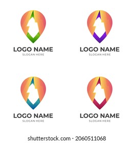 pin electric logo, pin and thunder, combination logo with 3d colorful style