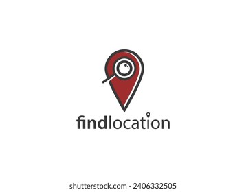 Pin Find Location location logo. Geometric Shape Pin Map with Magnifying Glass Mark Symbol. Design Vector Template Element