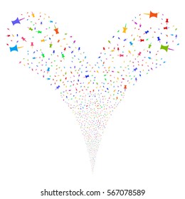 Pin fireworks stream. Vector illustration style is flat bright multicolored iconic symbols on a white background. Object double fountain organized from random icons.