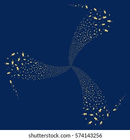 Pin fireworks swirl rotation. Vector illustration style is flat yellow iconic symbols on a blue background. Object whirlpool constructed from random pictograms.