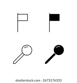 Colección de icono de pin y bandera en línea y estilo sólido
