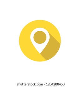 pin flat icon with shadow in yellow circle