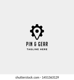 pin gear logo vector navigator simple icon symbol sign isolated