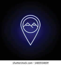 pin geolocation mountain line icon in neon style. Element of winter sport illustration. Signs and symbols icon can be used for web, logo, mobile app, UI, UX