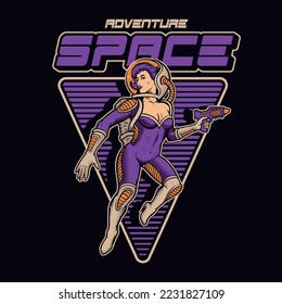 Pin up girl astronaut t-shirt design