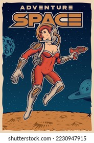 Afiche vintage de Pin up Girl Astronauta