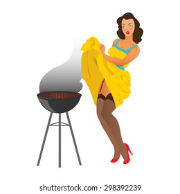 Pin up girl and the barbecue grill.