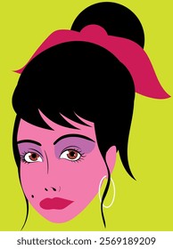 Pin up girl Female Face: Pop Art Style Illustration in Vibrant Colors